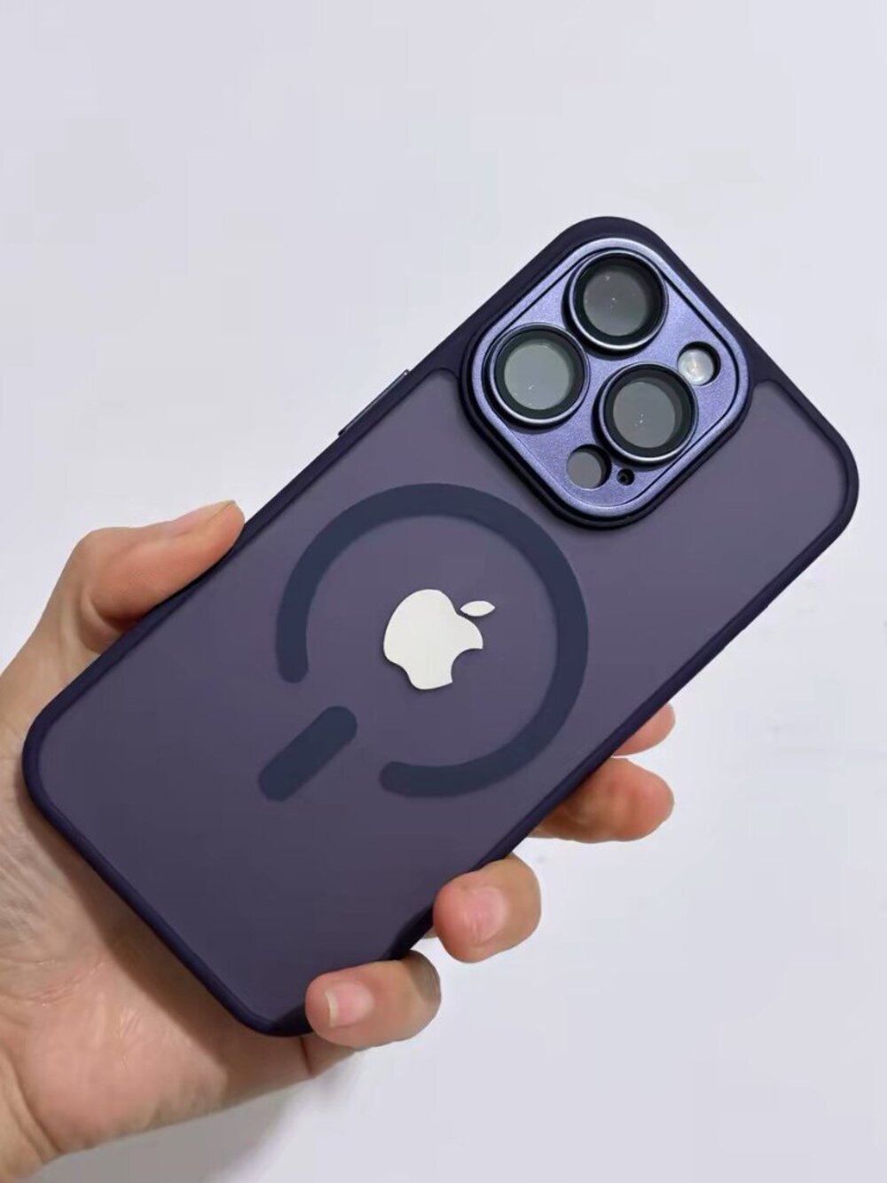 Frosted Clear MagSafe iPhone Case with Deep Purple Border